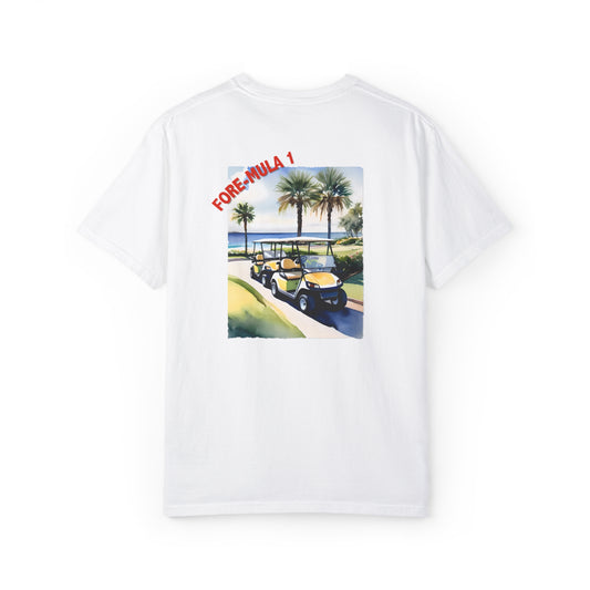 White golf cart graphic tee shirt