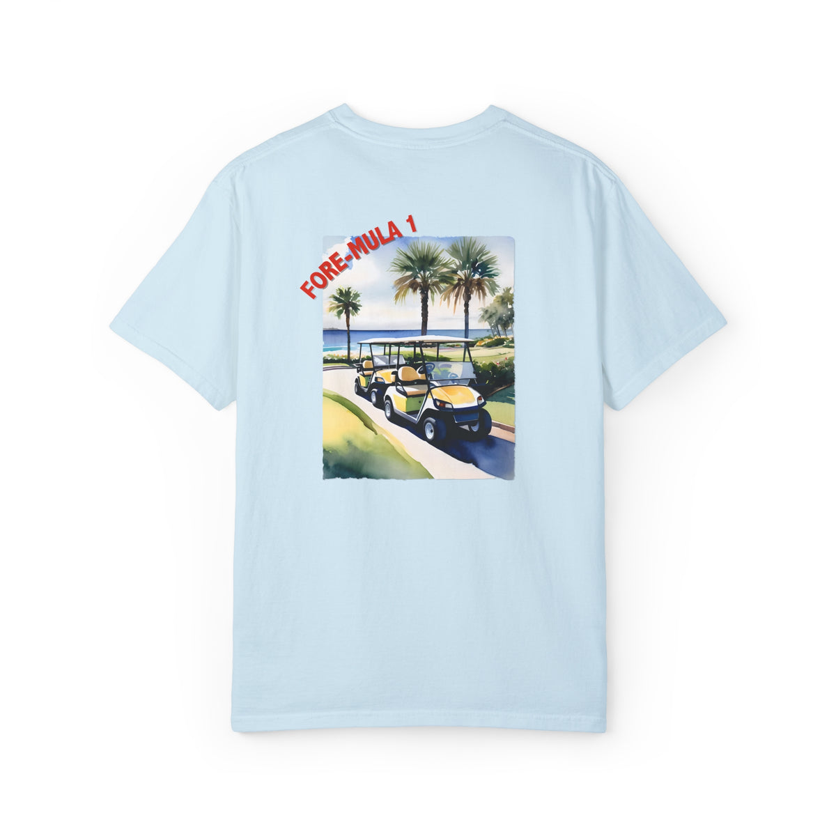 blue golf cart graphic tee shirt