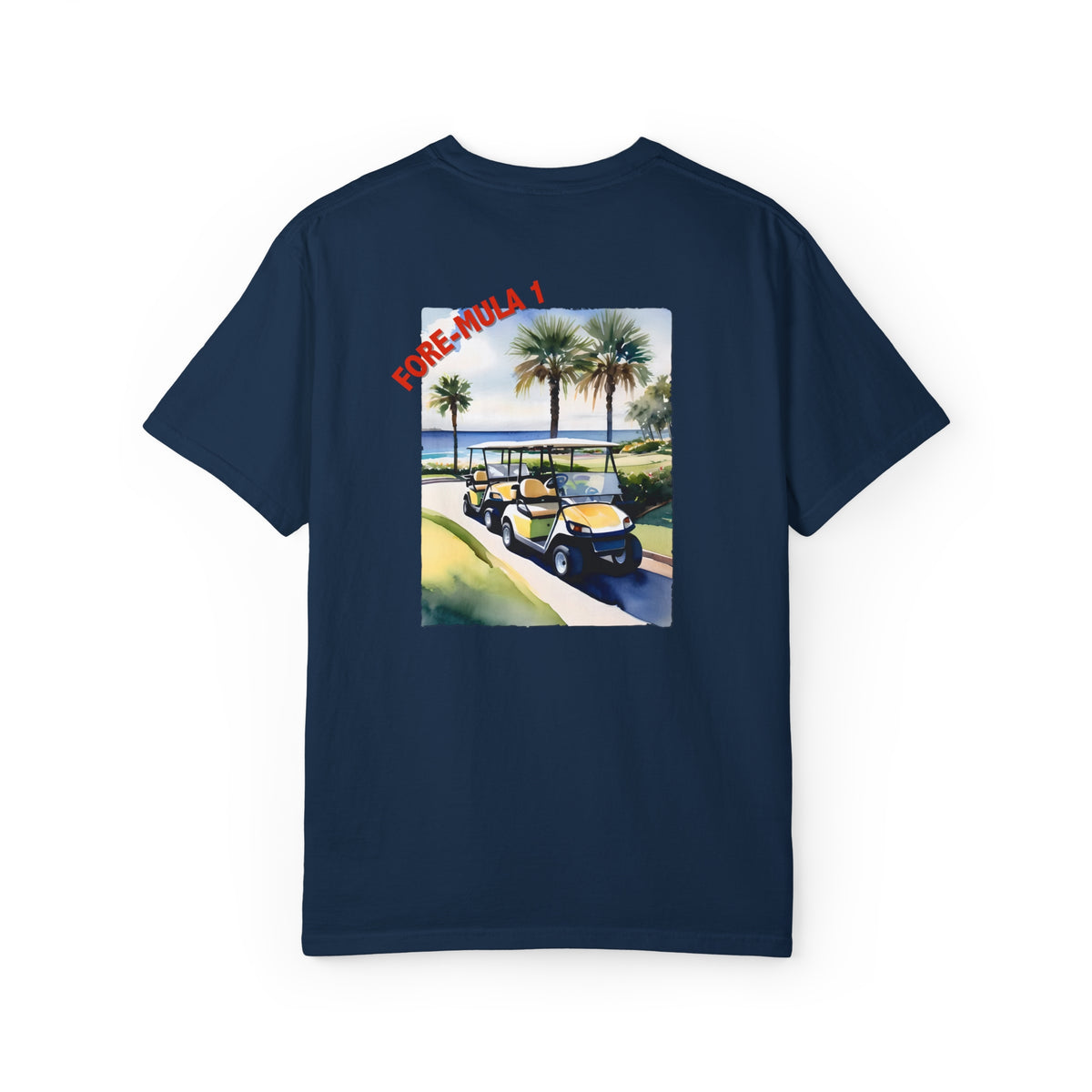 Navy blue golf cart graphic tee shirt